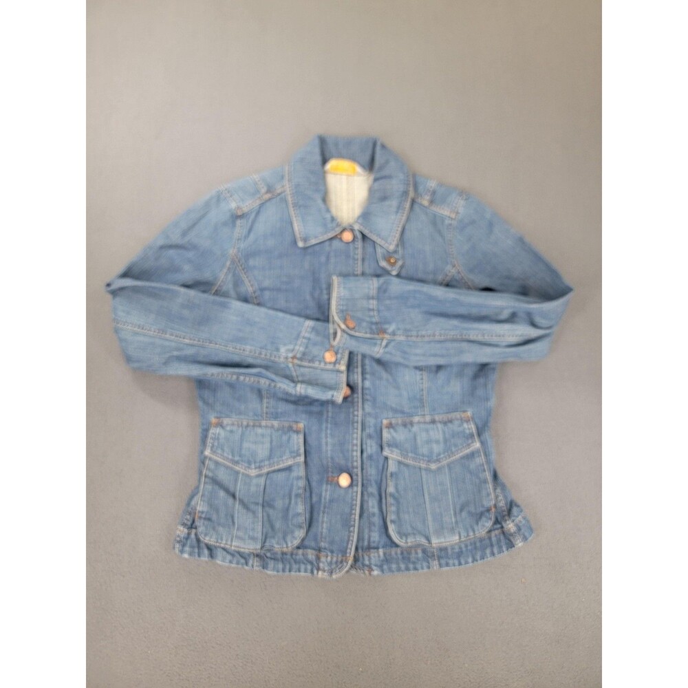 Eddie Bauer Denim Jacket Womens Medium Blue Jean Utility Button Pockets Fall 08